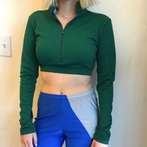 GREEN CROPPED ZIP UP LONG SLEEVE